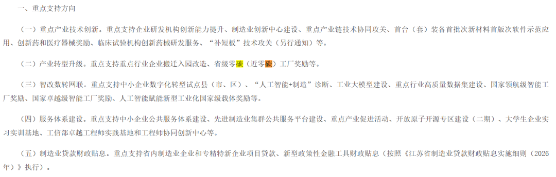 省级零碳（近零碳）工厂定额奖励